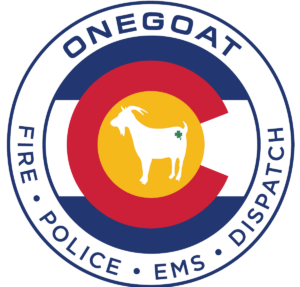 OneGoat logo with a Colorado flag in the background, a goat in the center and fire, police, ems and dispatch subtext